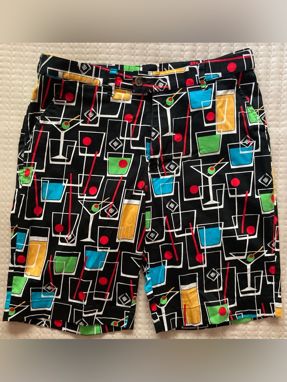 Loudmouth Golf Shorts Mens 34 Black Multicolor Cocktail Martini Cotton 11”